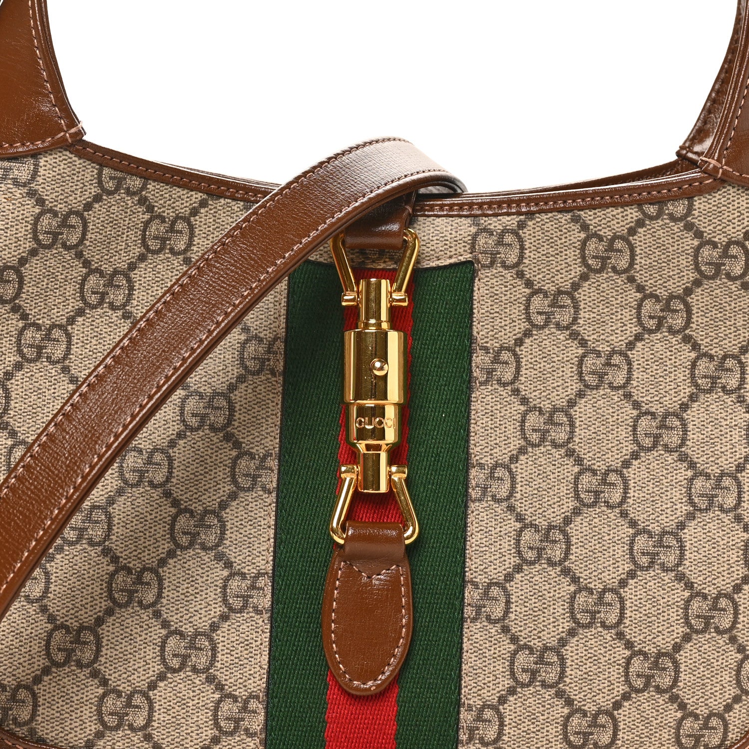 Gucci GG Supreme Monogram Azalea Calfskin Web Small Jackie 1961 Hobo Beige Ebony Brown Sugar 8 of 10