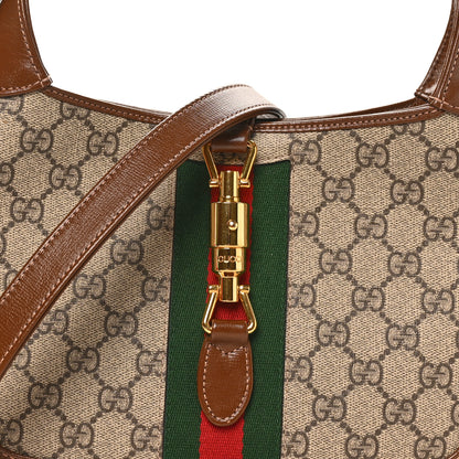 Gucci GG Supreme Monogram Azalea Calfskin Web Small Jackie 1961 Hobo Beige Ebony Brown Sugar 8 of 10