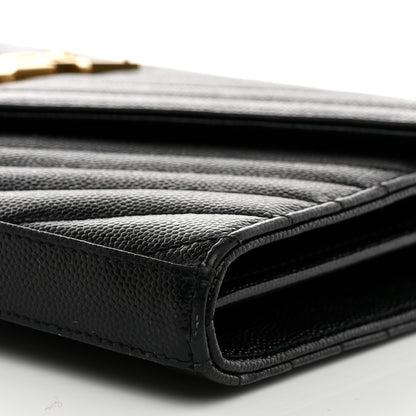 Saint Laurent Grain De Poudre Matelasse Chevron Monogram Chain Wallet Black 11 of 11