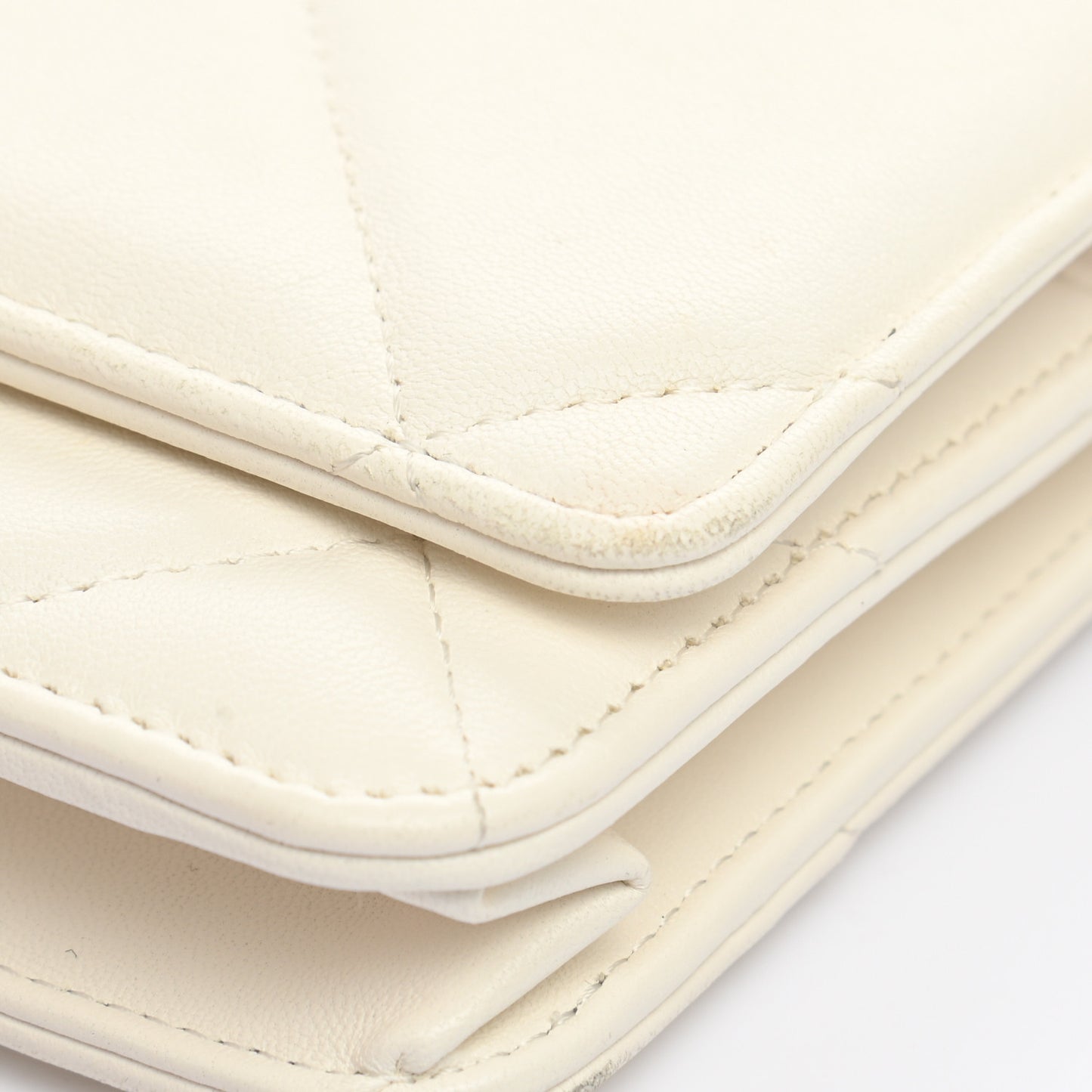 Goatskin Quilted Chanel 19 Wallet On Chain WOC White