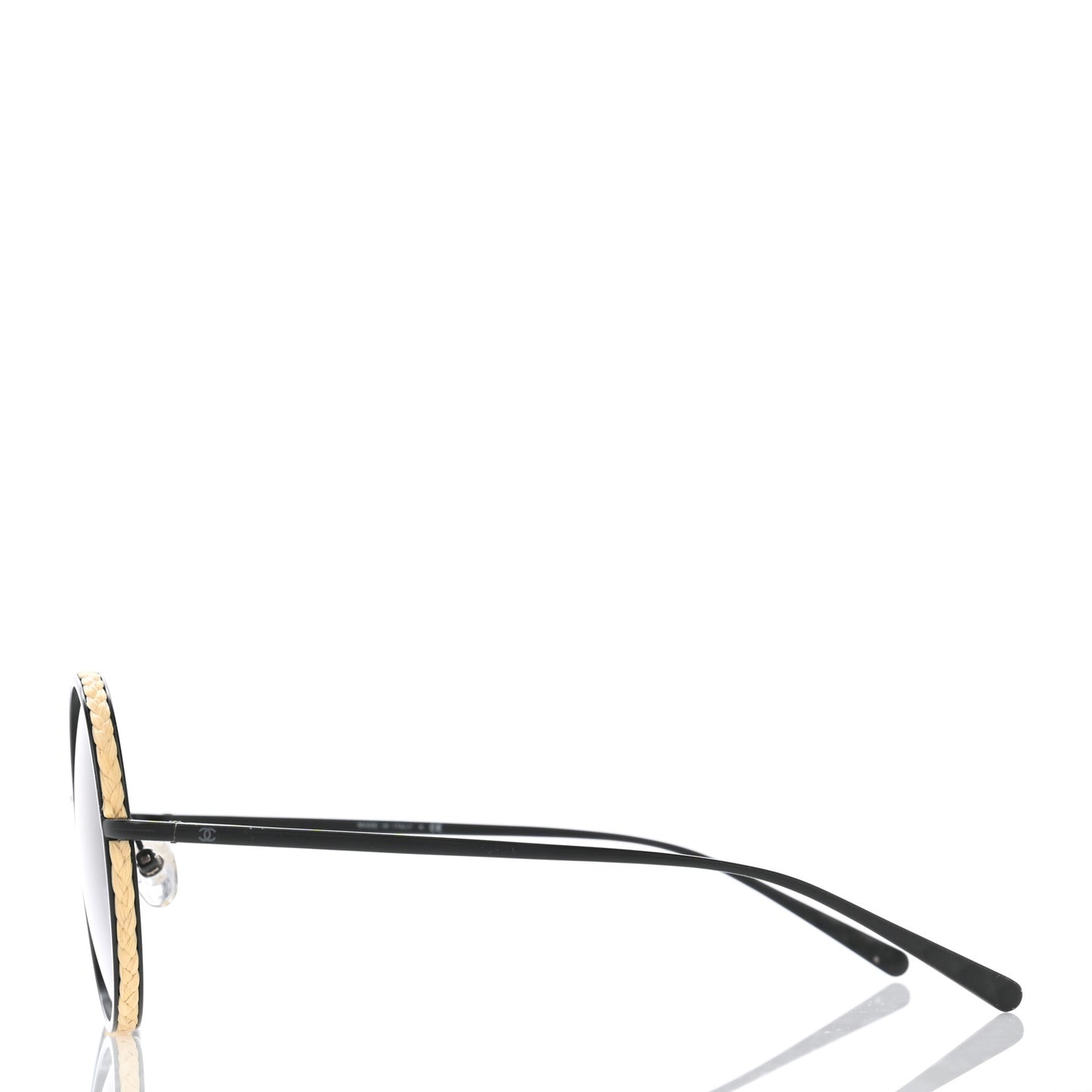 Metal Raffia Braided Round Sunglasses 4250 Black