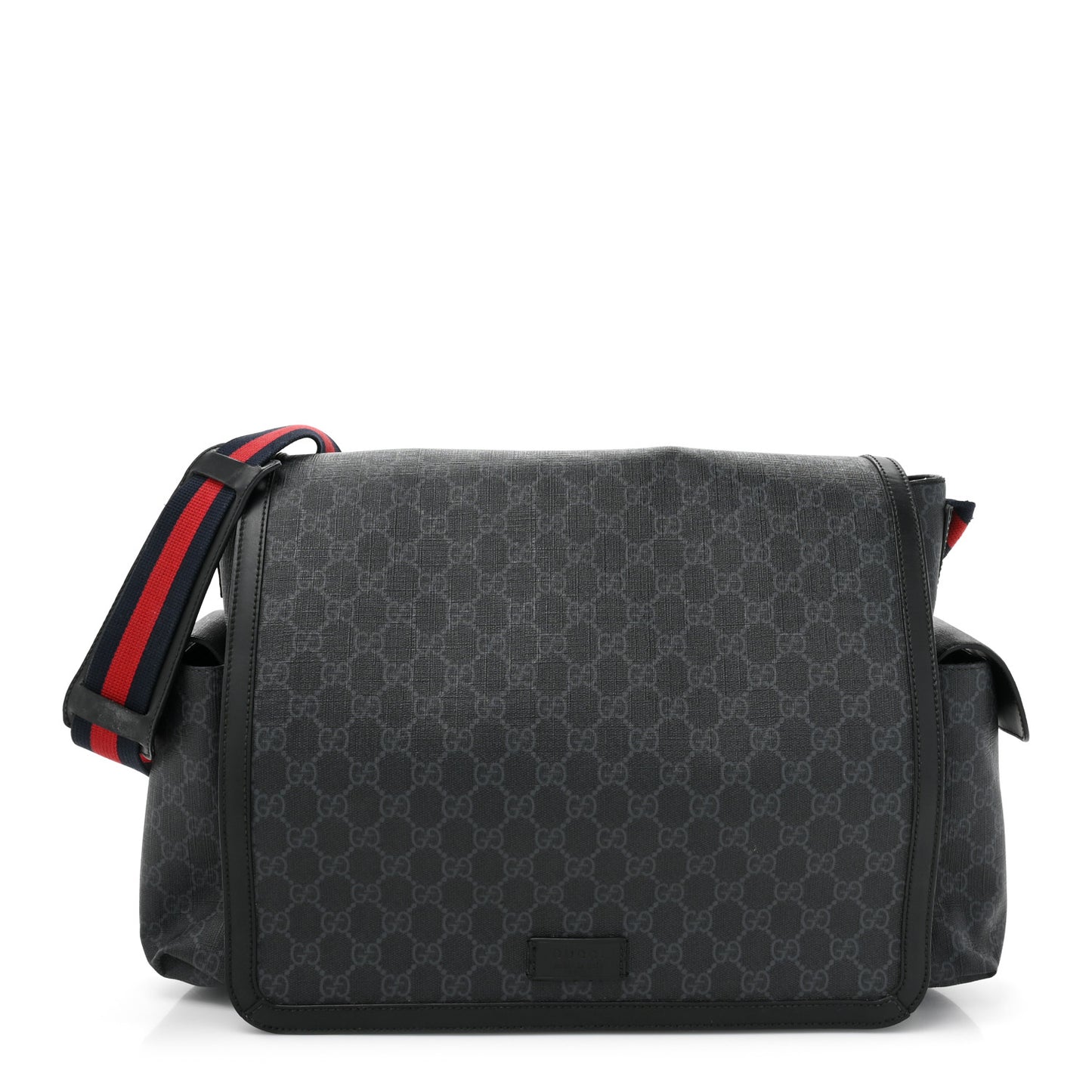 GG Supreme Monogram Web Messenger Diaper Bag Black Grey