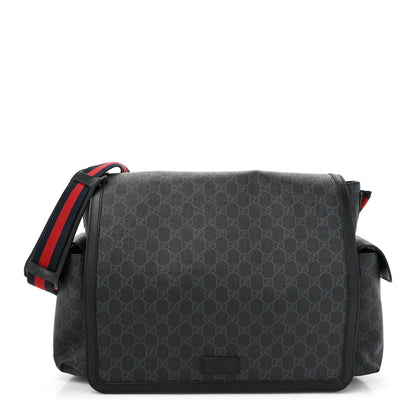 Gucci GG Supreme Monogram Web Messenger Diaper Bag Black Grey 1 of 26