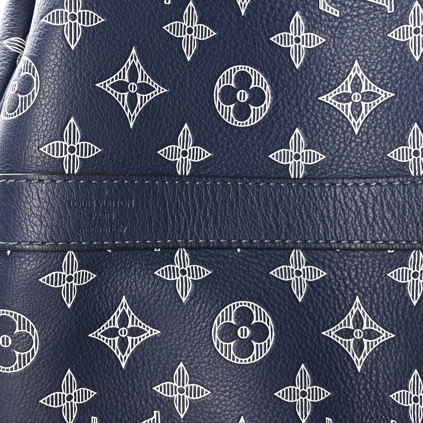 Calfskin Shadow Monogram Keepall Bandouliere 50 Ink Blue White