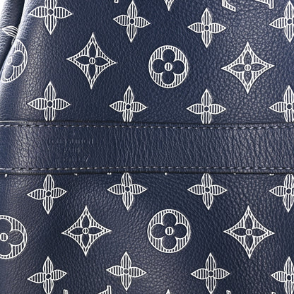Louis Vuitton Calfskin Shadow Monogram Keepall Bandouliere 50 Ink Blue White 5 of 9