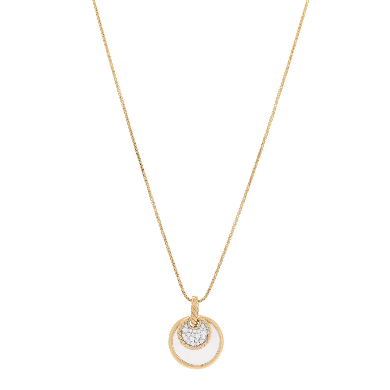 David Yurman 18K Yellow Gold Diamond Black Onyx Gray Mother of Pearl Reversible Elements Necklace 1 of 8
