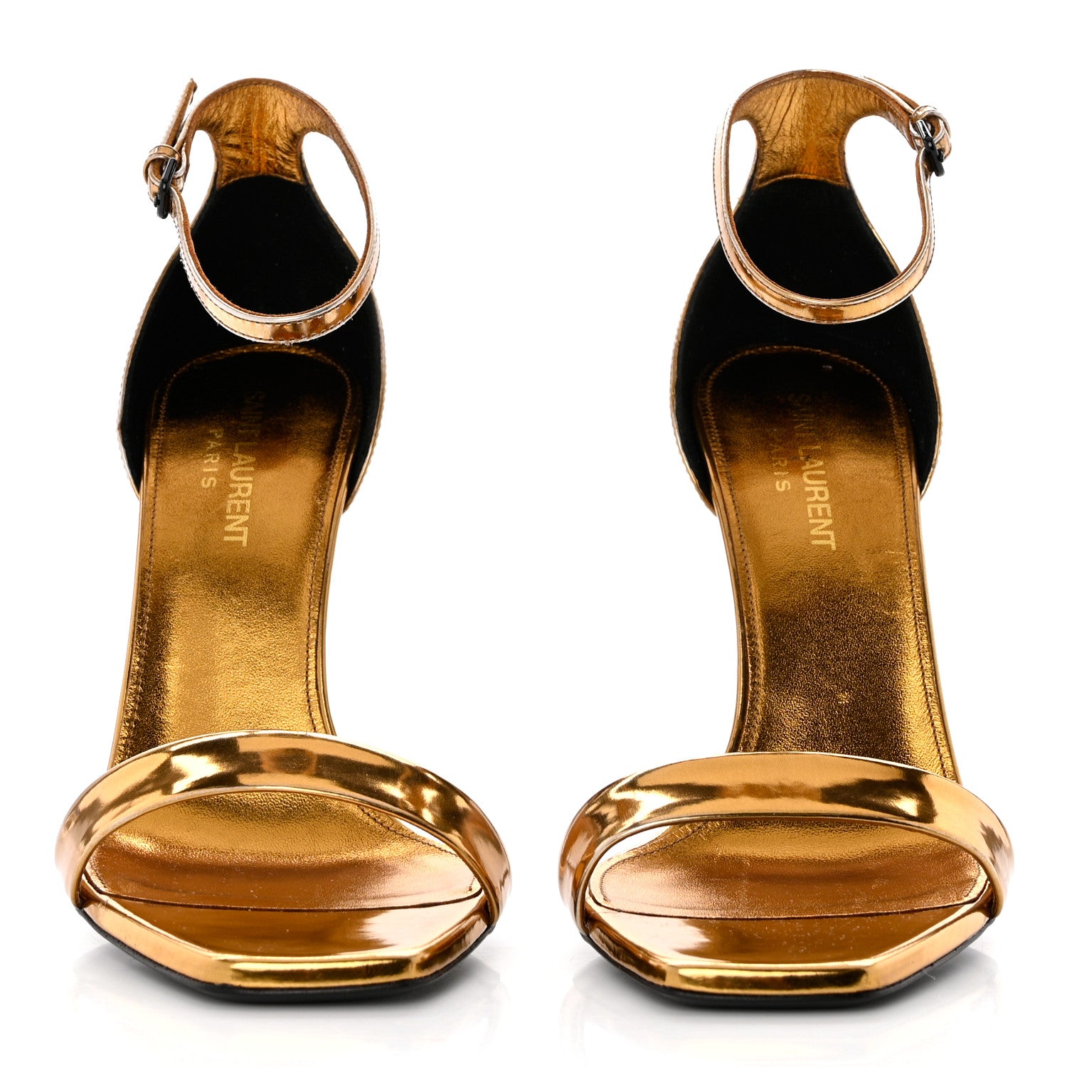 Saint Laurent Metallic Lambskin Amber 105 Ankle Strap Sandals 38 Egypt Gold 2 of 9