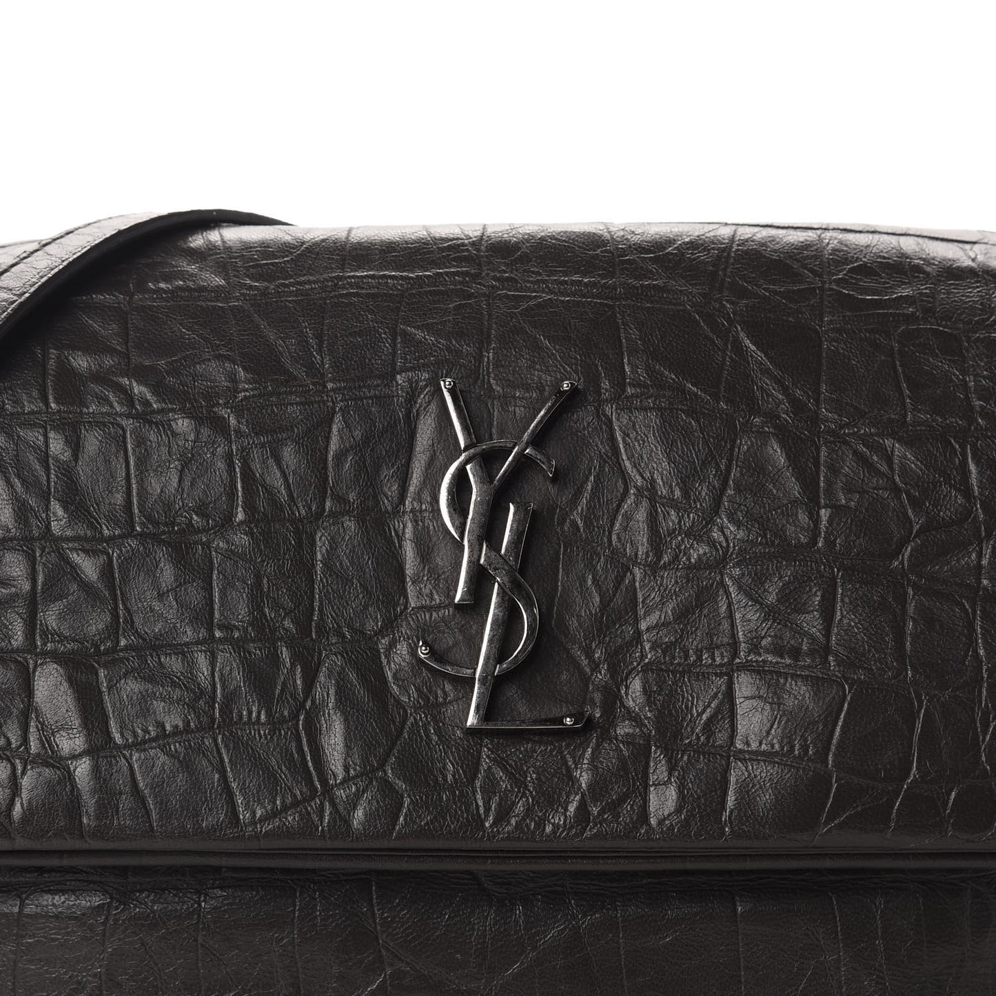 Calfskin Crocodile Embossed Medium West Hollywood Monogram Fold-Over Dark Brown