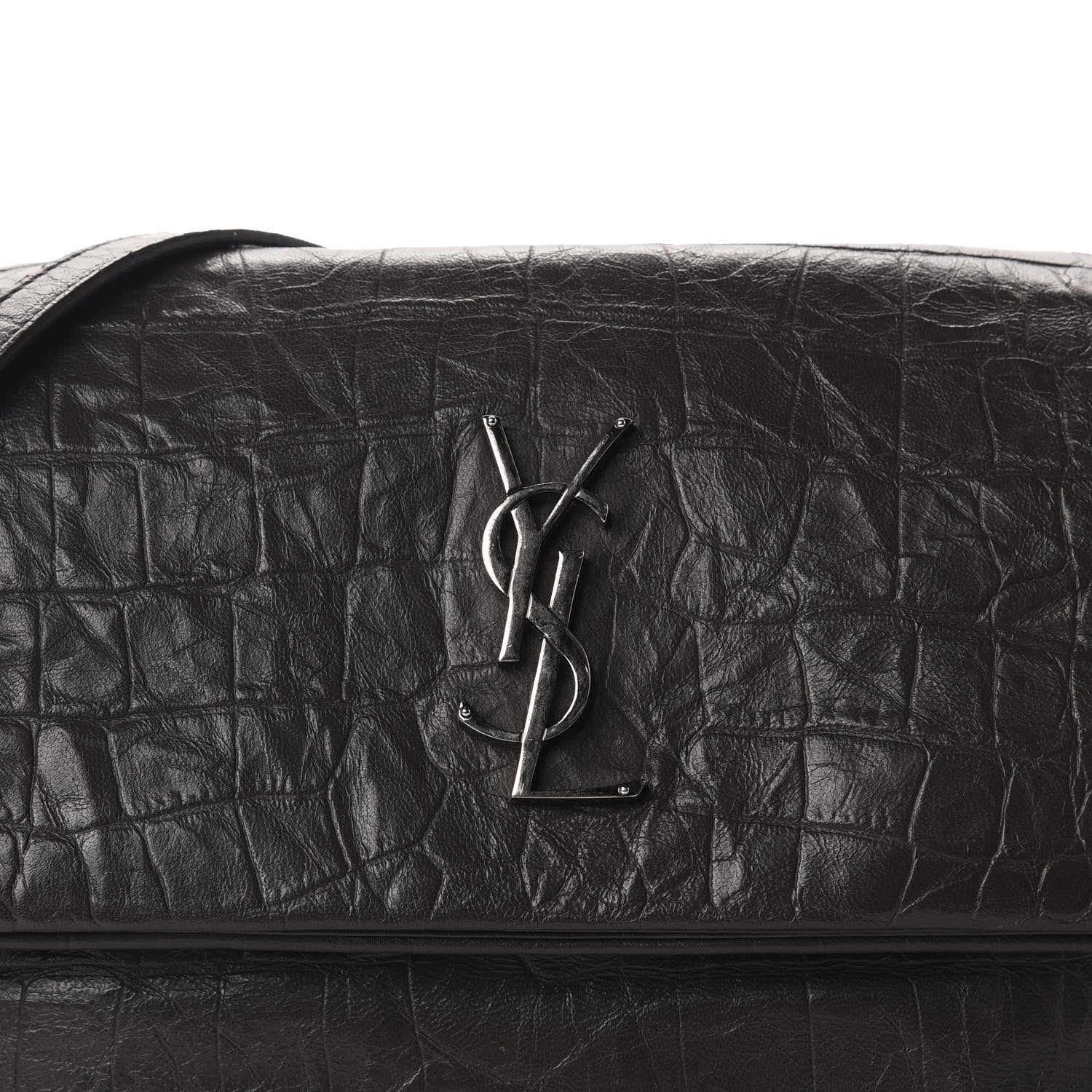 Saint Laurent Calfskin Crocodile Embossed Medium West Hollywood Monogram Fold-Over Dark Brown 12 of 12