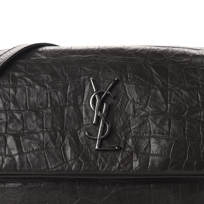 Saint Laurent Calfskin Crocodile Embossed Medium West Hollywood Monogram Fold-Over Dark Brown 12 of 12