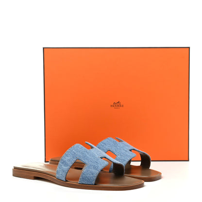 Hermes Denim Canvas Oran Sandals 37 Bleu Clair 8 of 8