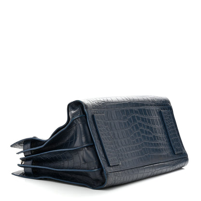 Saint Laurent Calfskin Crocodile Embossed Medium Souple Sac De Jour Navy 5 of 12