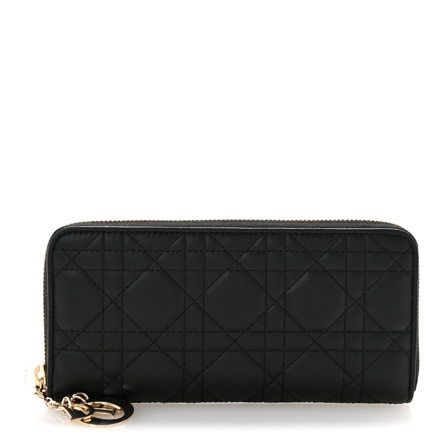 Christian Dior Lambskin Cannage Lady Dior Zip Wallet Black 1 of 8