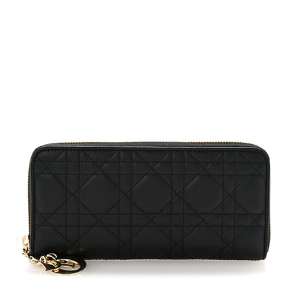 Christian Dior Lambskin Cannage Lady Dior Zip Wallet Black 1 of 8