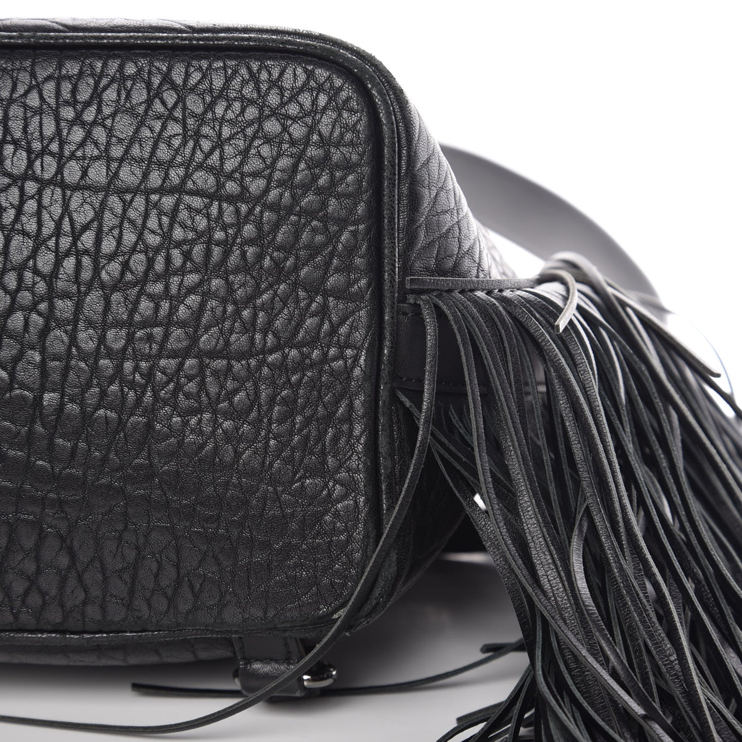 Pebbled Calfskin Fringe Lucky L Convertible Backpack Black