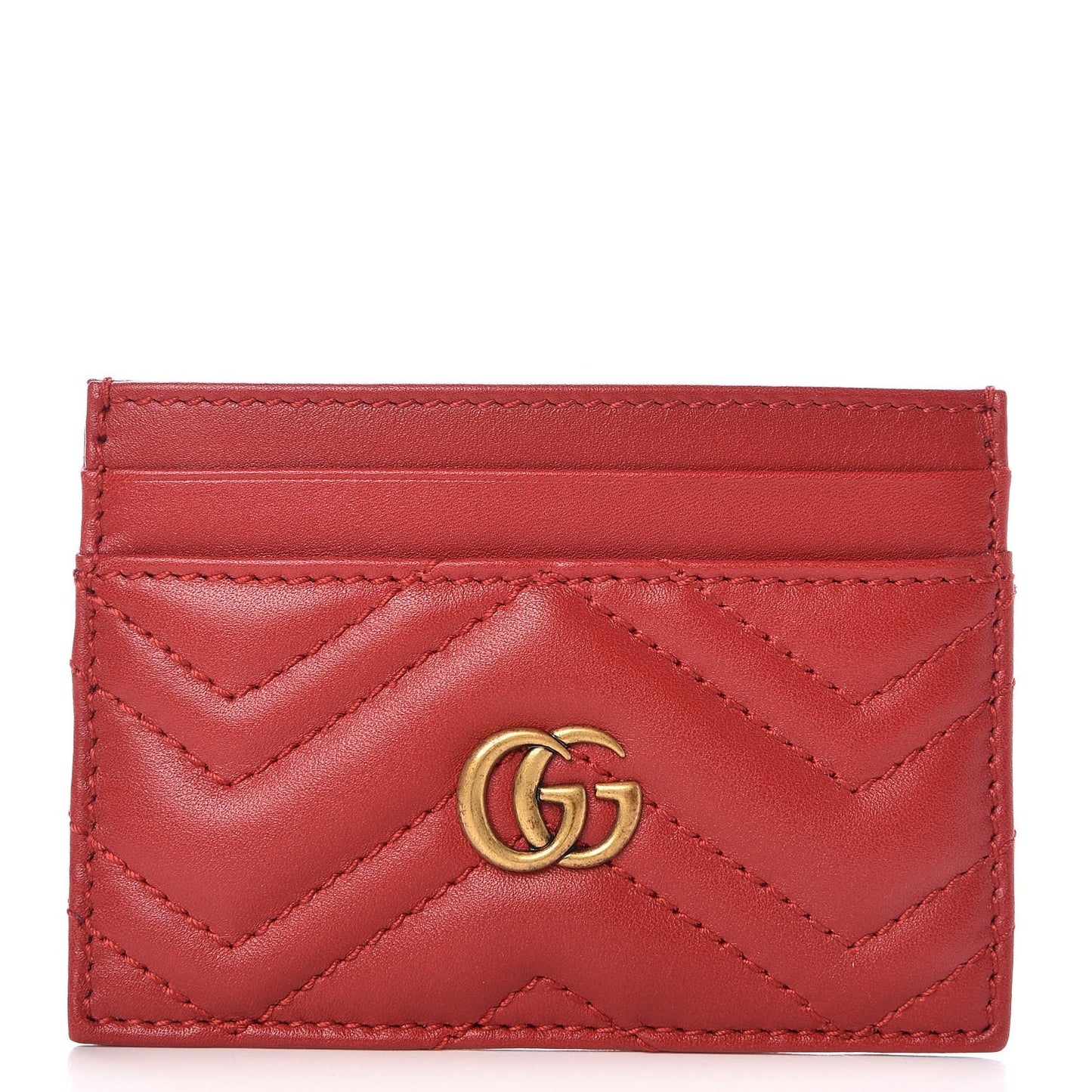 Calfskin Matelasse GG Marmont Card Holder Hibiscus Red