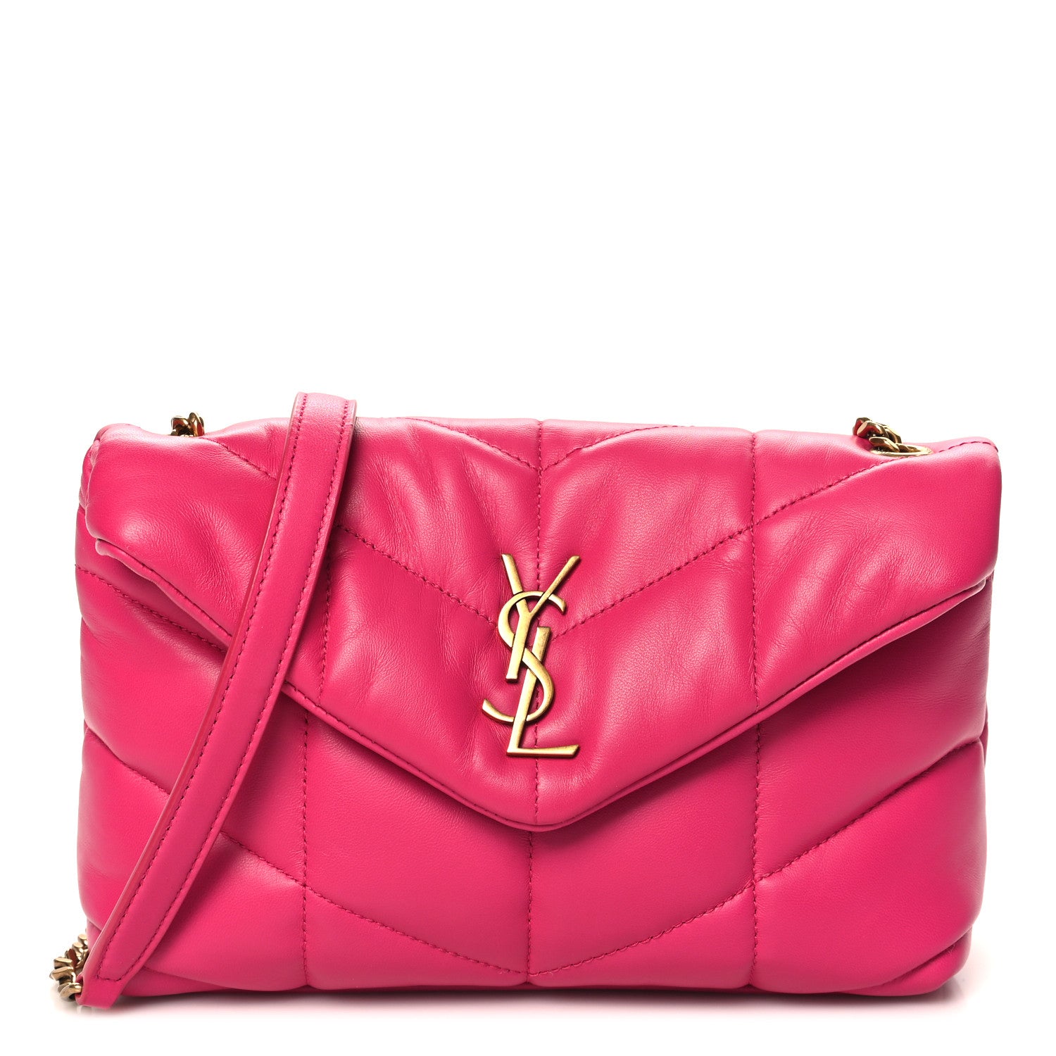 Saint Laurent Lambskin Quilted Toy Loulou Puffer Monogram Chain Satchel Bubblegum 1 of 12