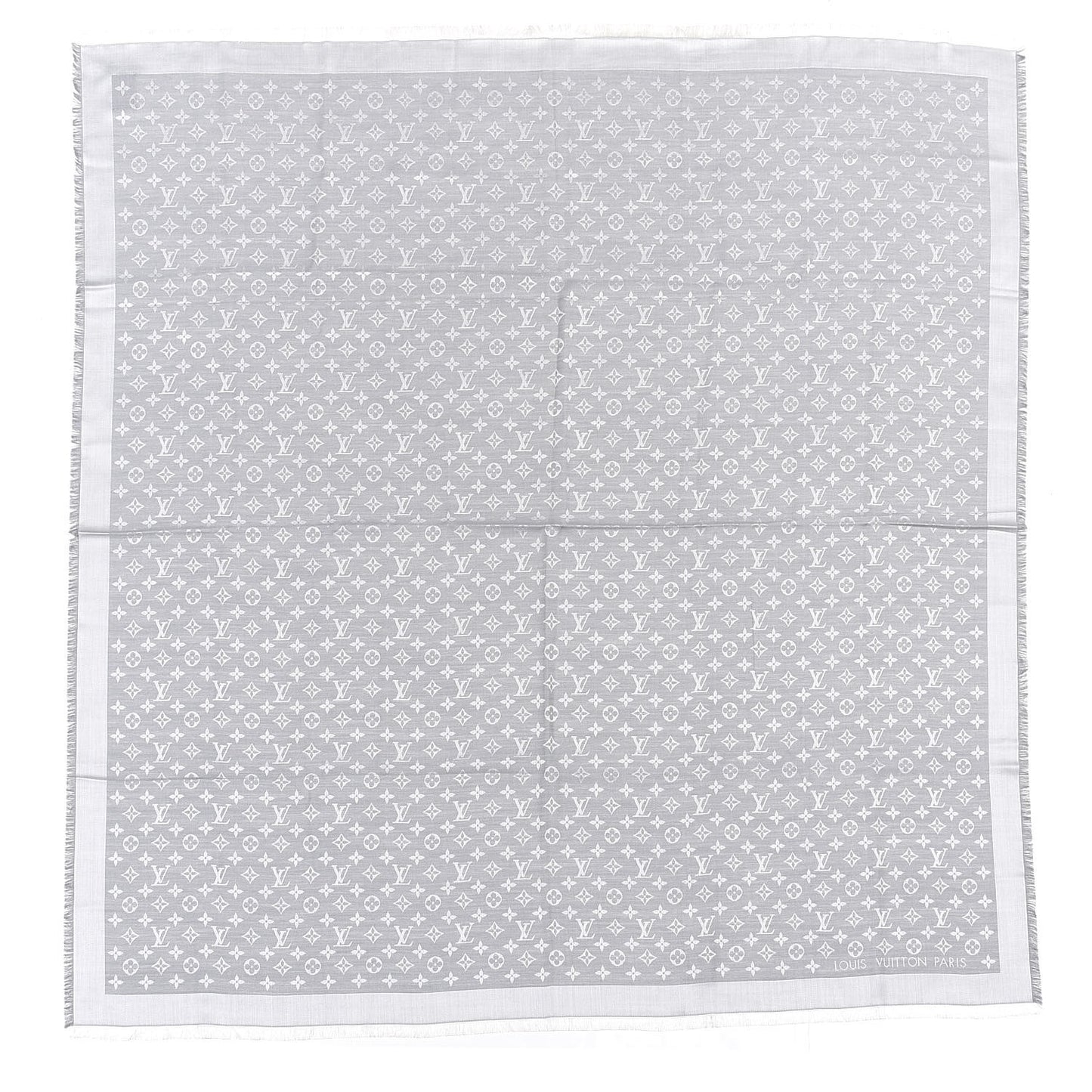 Wool Silk Monogram Denim Shawl Grey