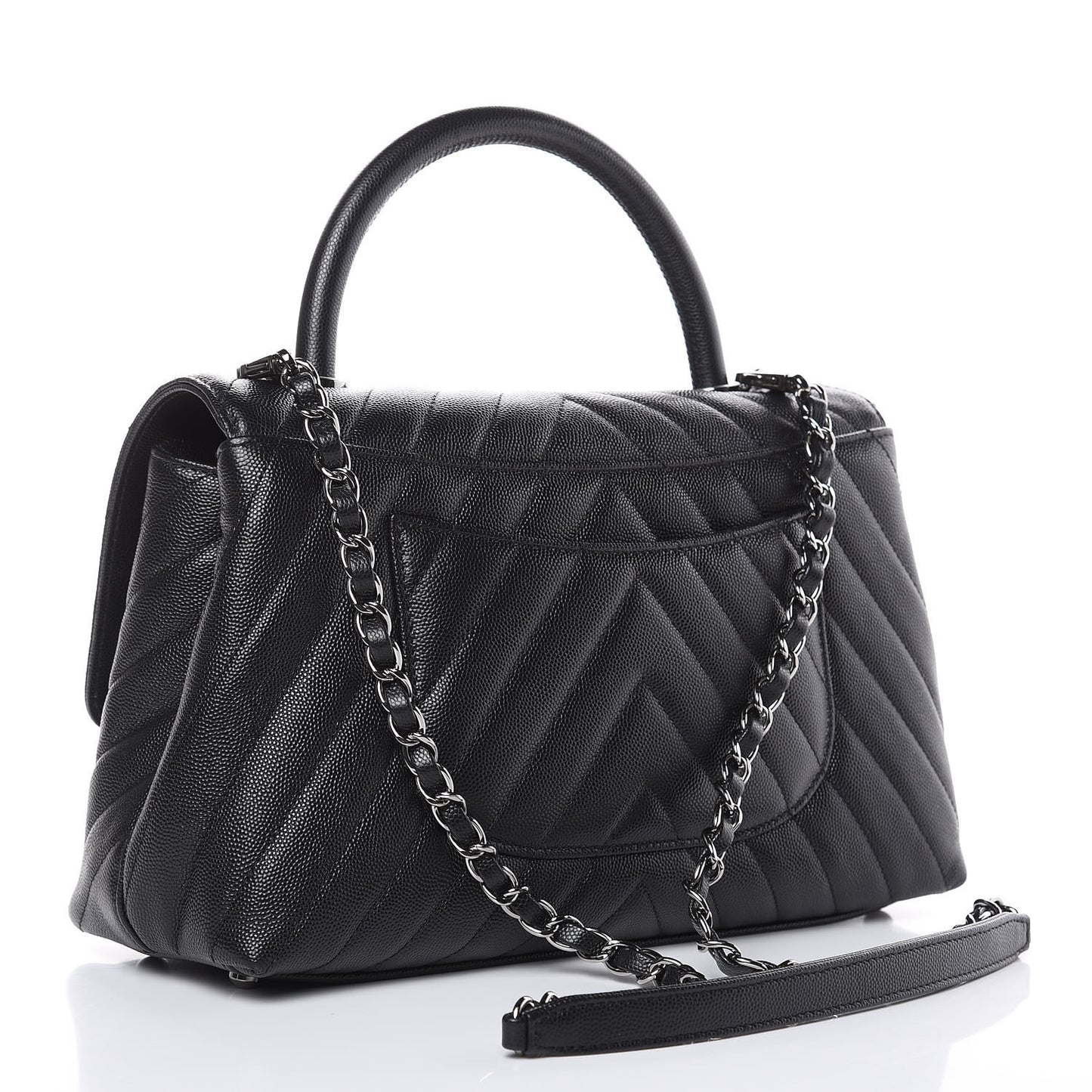Caviar Chevron Quilted Small Coco Handle Flap Black