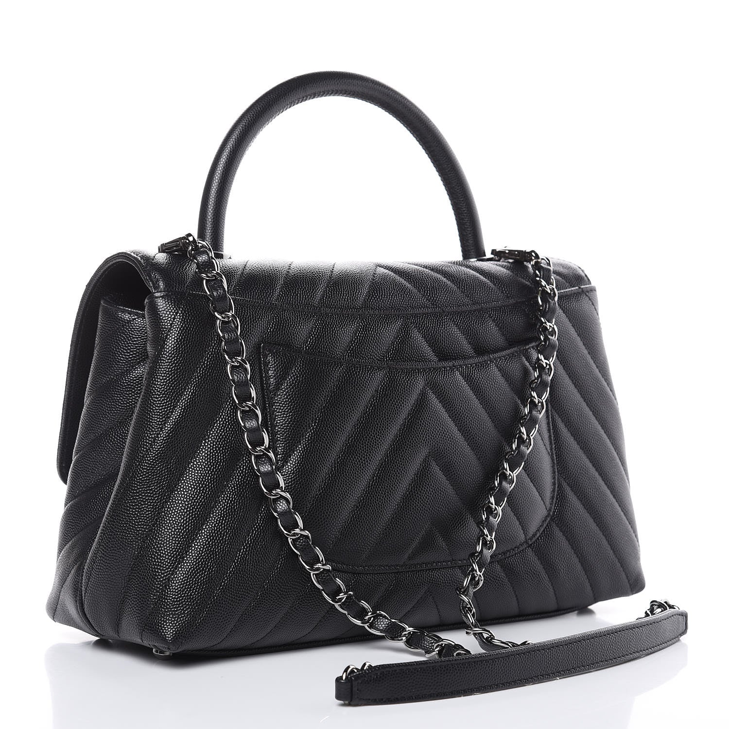 Chanel Caviar Chevron Quilted Small Coco Handle Flap Black 3 of 10