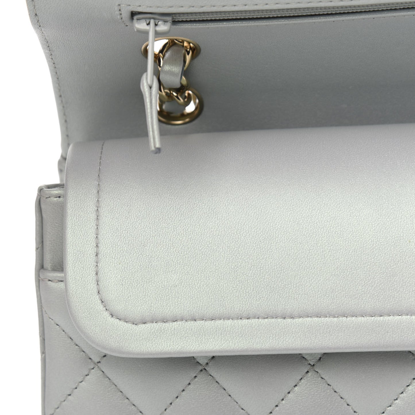 Iridescent Lambskin Quilted Medium Double Flap Light Blue