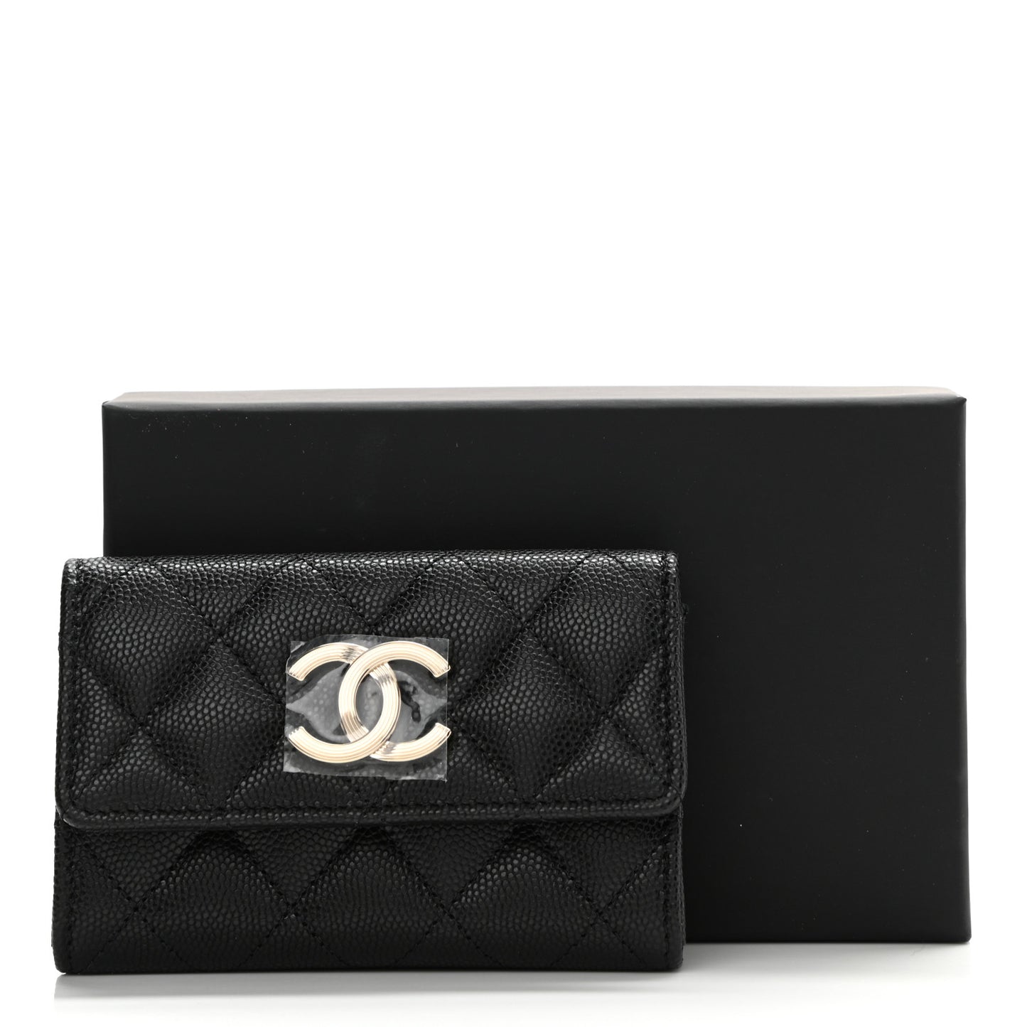 Caviar Quilted CC Racing Flag Flap Card Holder Black