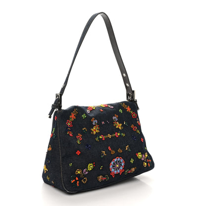 Fendi Denim Ricami Beaded Mama Baguette Blue 2 of 9
