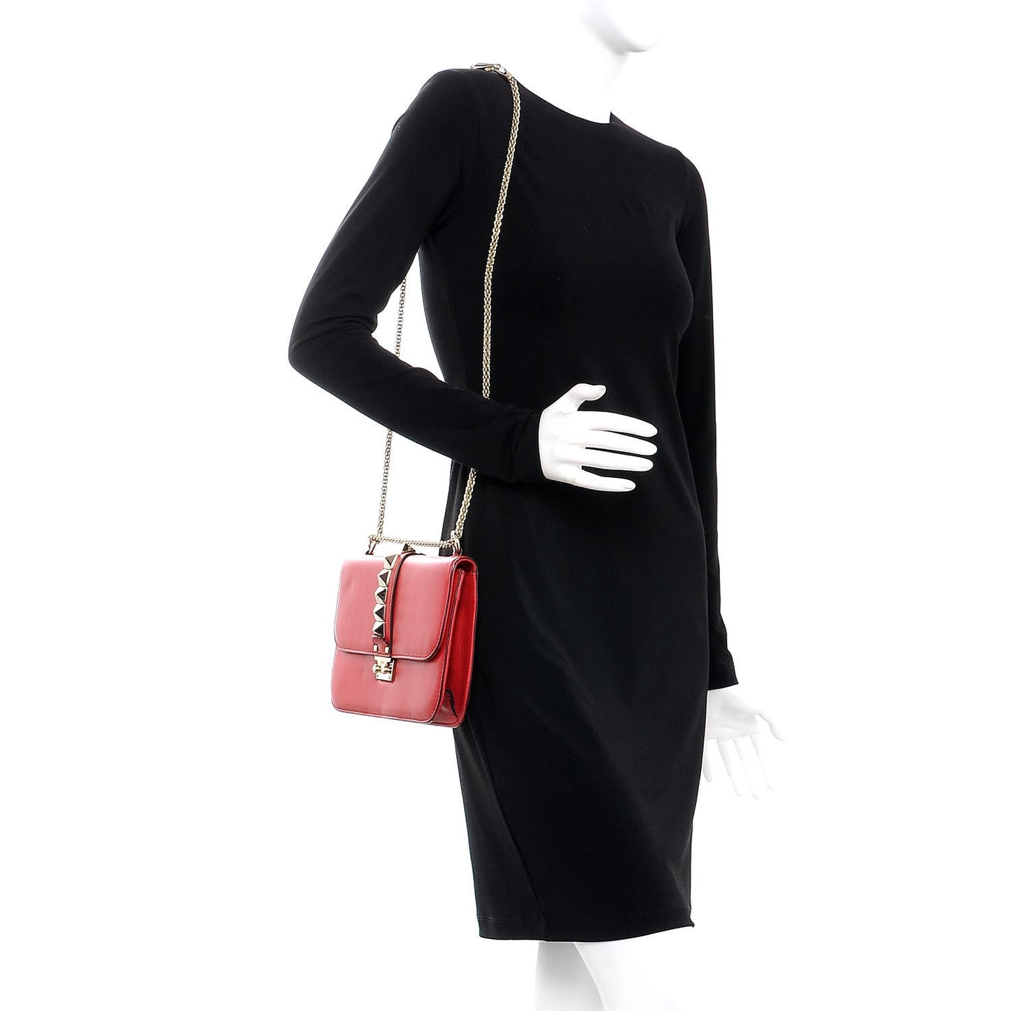 Vitello Medium Glam Lock Rockstud Flap Red