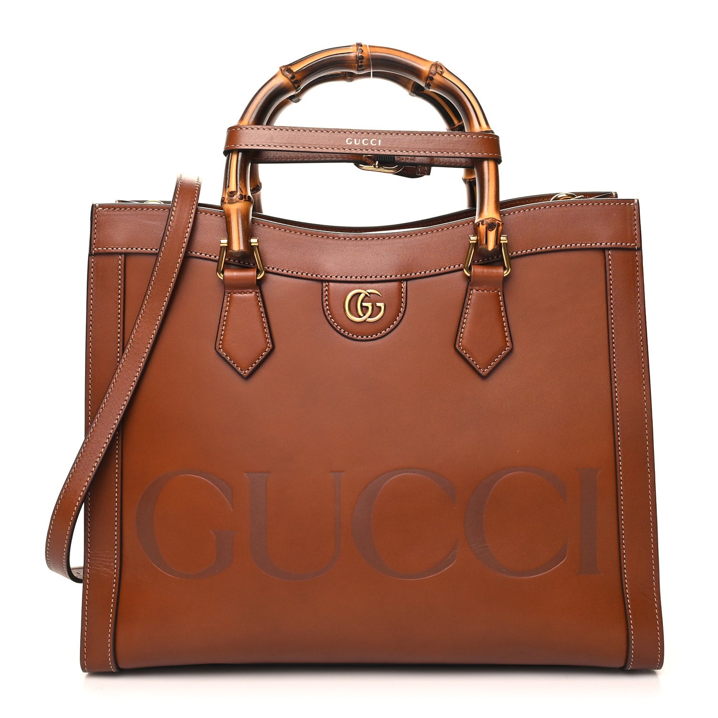Charisma Calfskin Gucci Embossed Medium Diana Tote Bag Peanut Brown