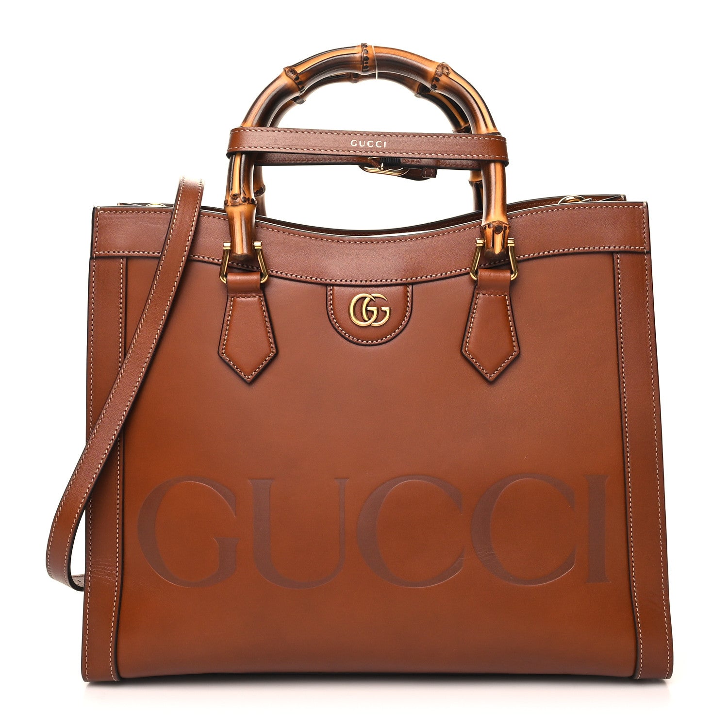Gucci Charisma Calfskin Gucci Embossed Medium Diana Tote Bag Peanut Brown 1 of 12