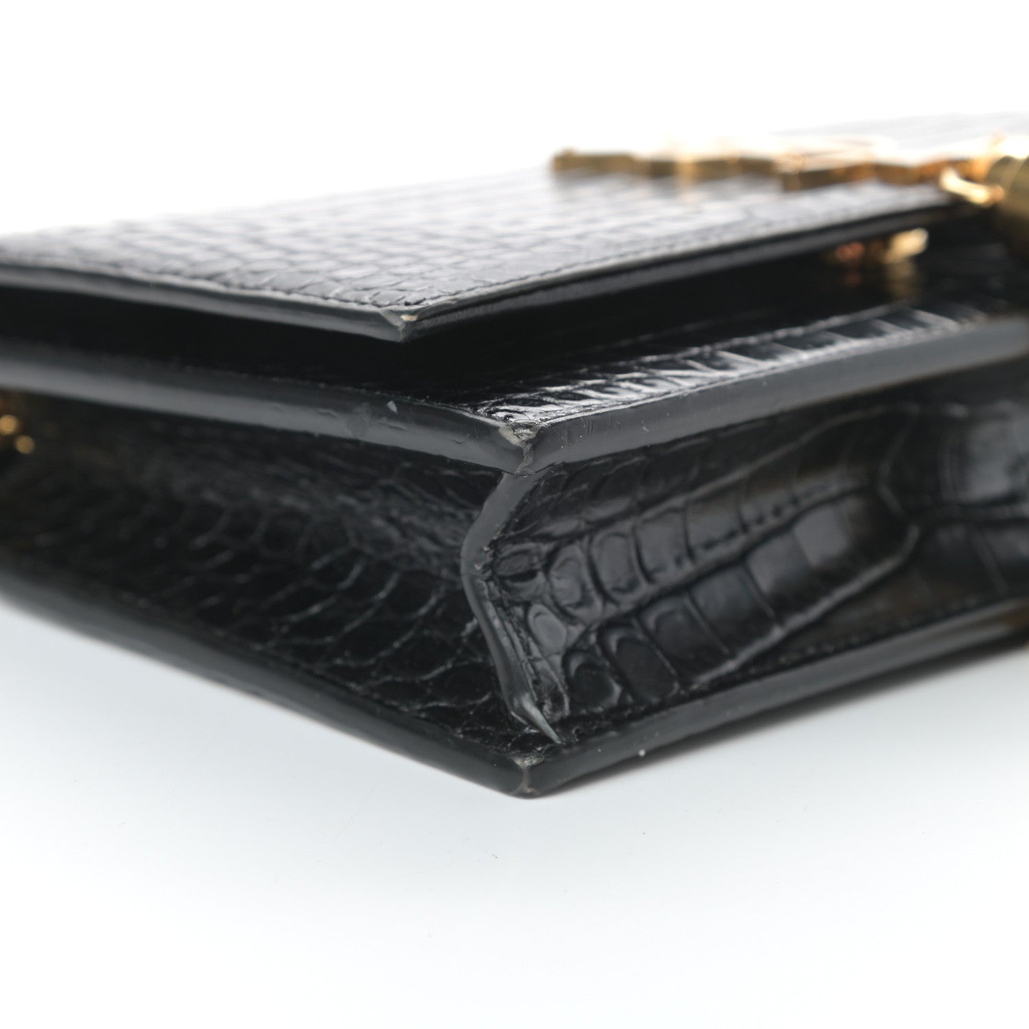 Saint Laurent Calfskin Crocodile Embossed Kate Monogram Tassel Chain Wallet Black 8 of 16