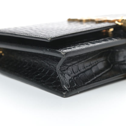Saint Laurent Calfskin Crocodile Embossed Kate Monogram Tassel Chain Wallet Black 8 of 16