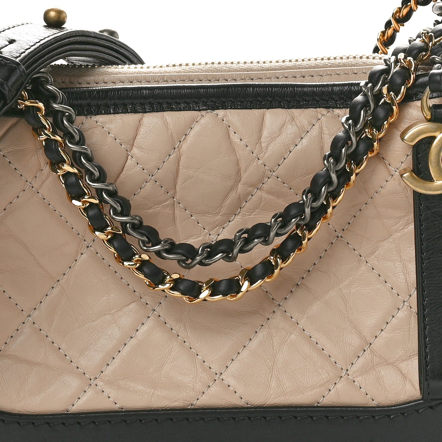 Chanel Aged Calfskin Quilted Small Gabrielle Hobo Beige Black 8 of 10