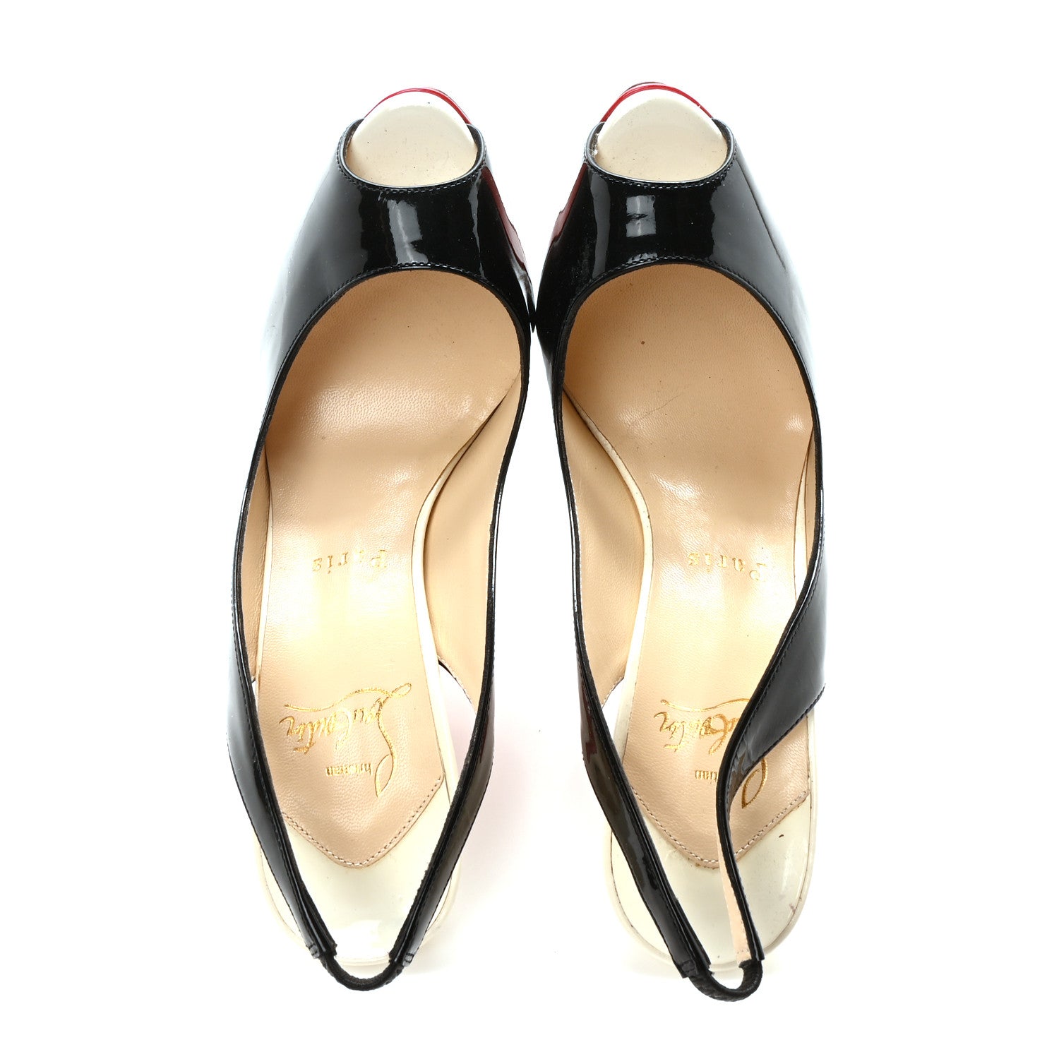 Christian Louboutin Patent Lady Peep Sling 150 Pumps 37 Black White 2 of 8