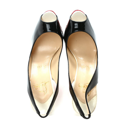 Christian Louboutin Patent Lady Peep Sling 150 Pumps 37 Black White 2 of 8