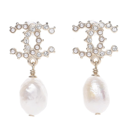 Chanel Crystal Pearl CC Drop Earrings Gold 1 of 5