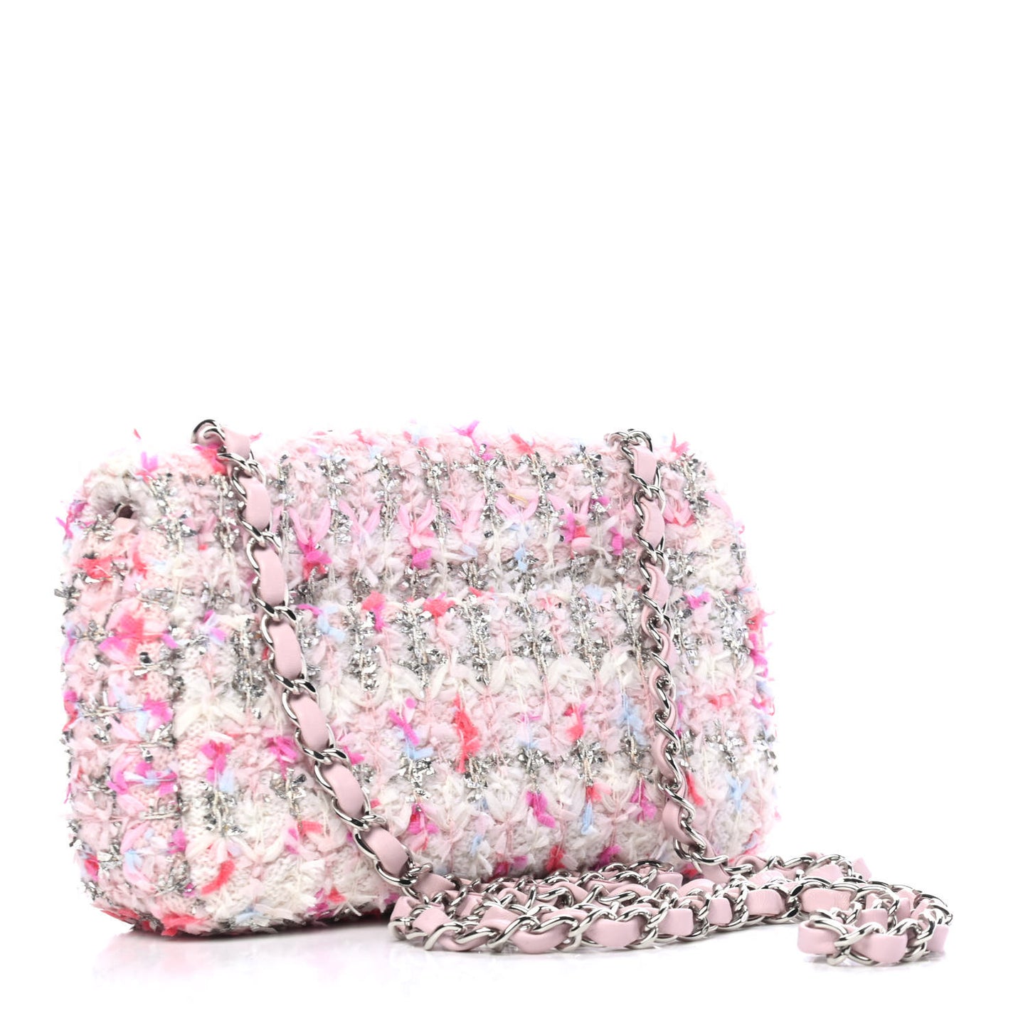 Tweed Quilted Mini Rectangular Flap Light Pink Silver Blue