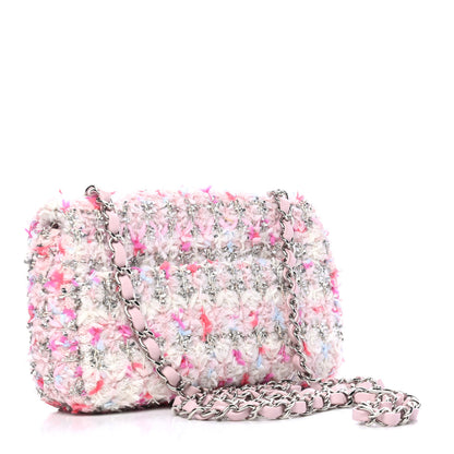 Chanel Tweed Quilted Mini Rectangular Flap Light Pink Silver Blue 2 of 5