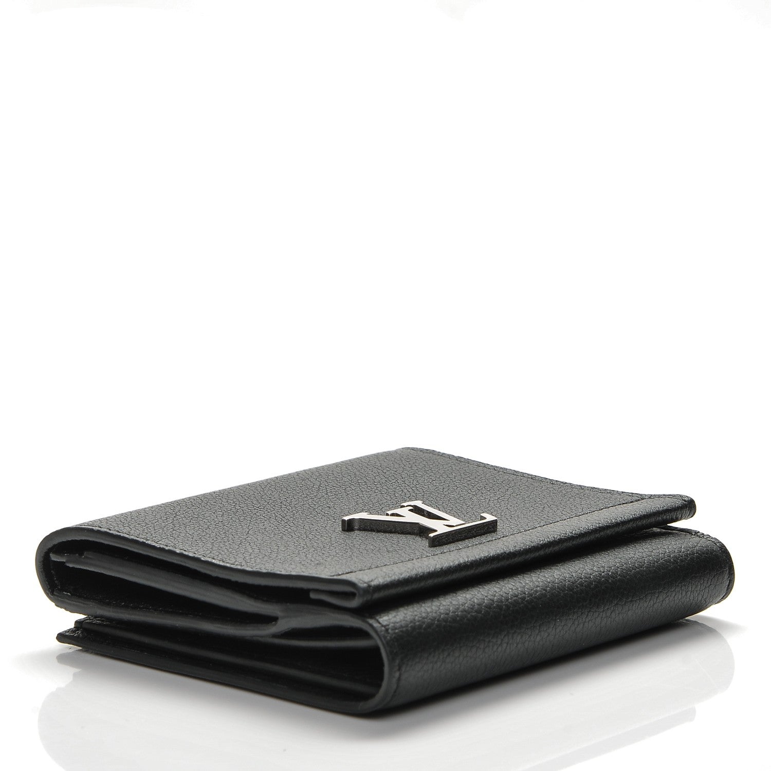 Louis Vuitton Calfskin LockMe II Compact Wallet Black 4 of 6