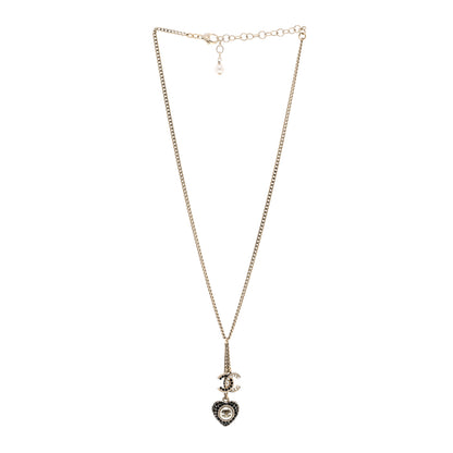 Chanel Crystal CC Heart Necklace Black Pearly White Gold 3 of 6
