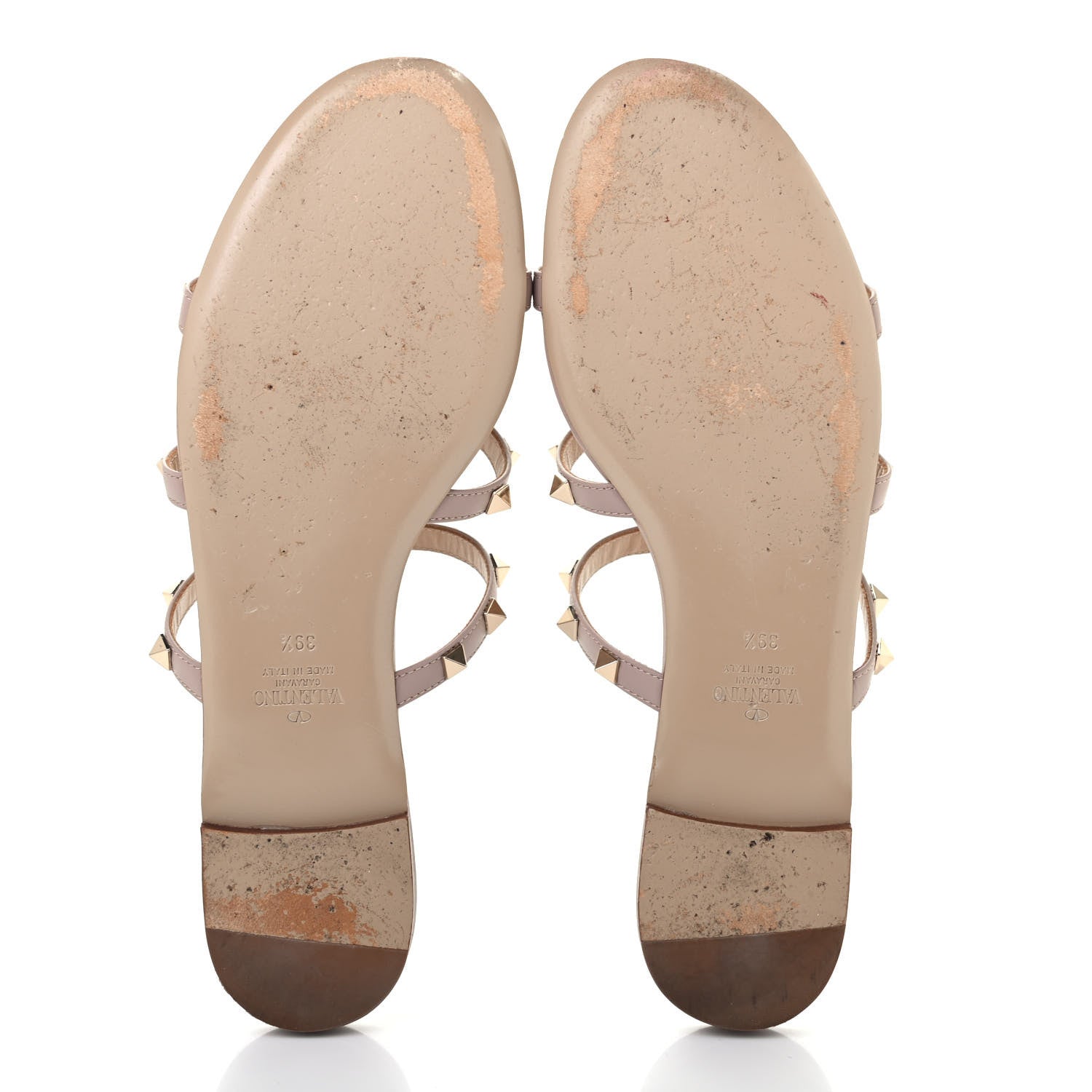 Valentino Garavani Calfskin Rockstud Caged Flat Slide Sandals 39.5 Poudre 5 of 9