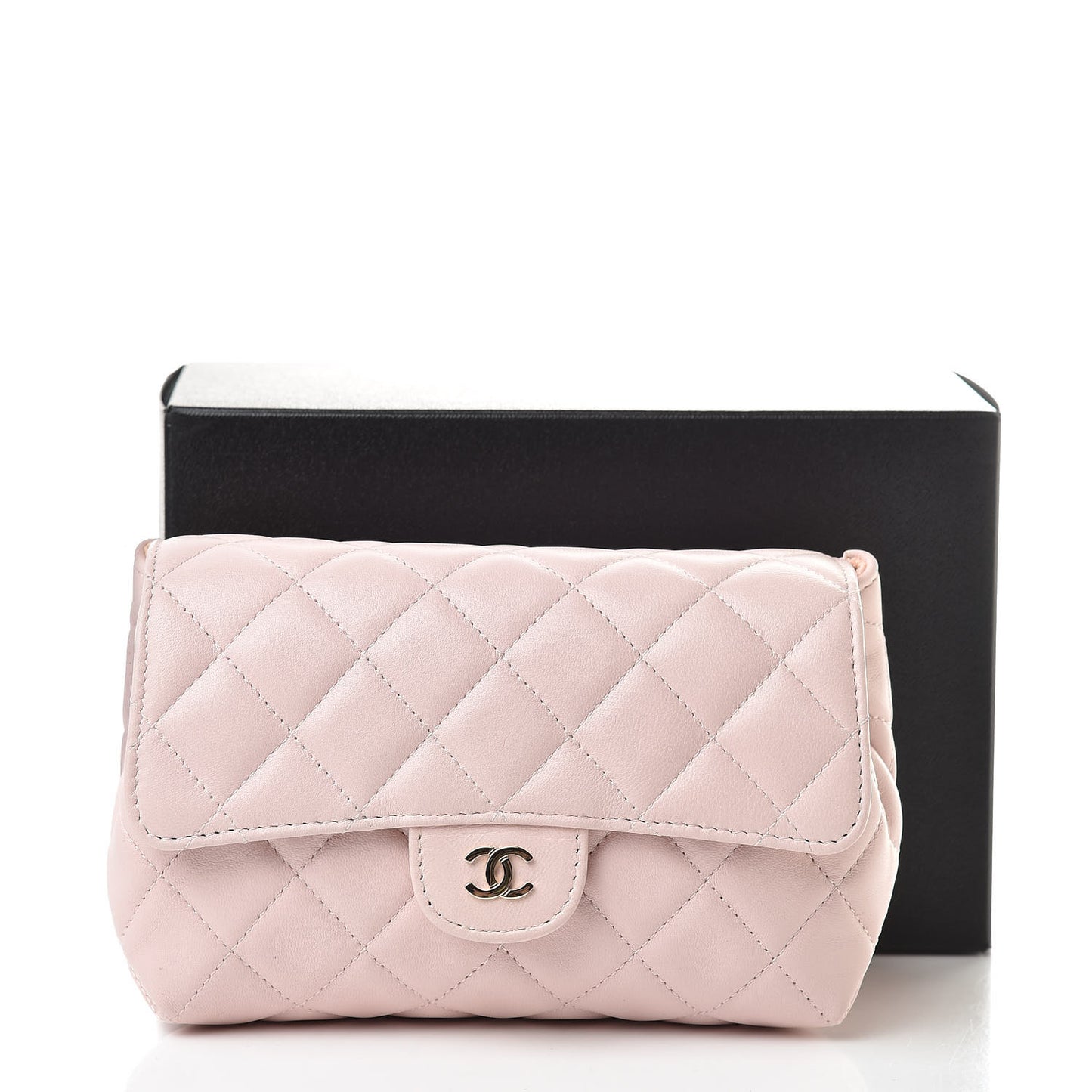 Lambskin Quilted Flap Cosmetic Case Rose Clair