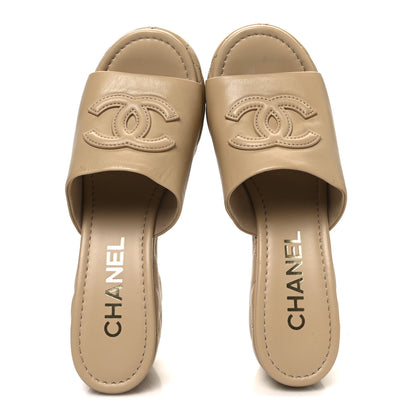 Chanel Lambskin Quilted CC Platform Mules 39 Beige 2 of 10