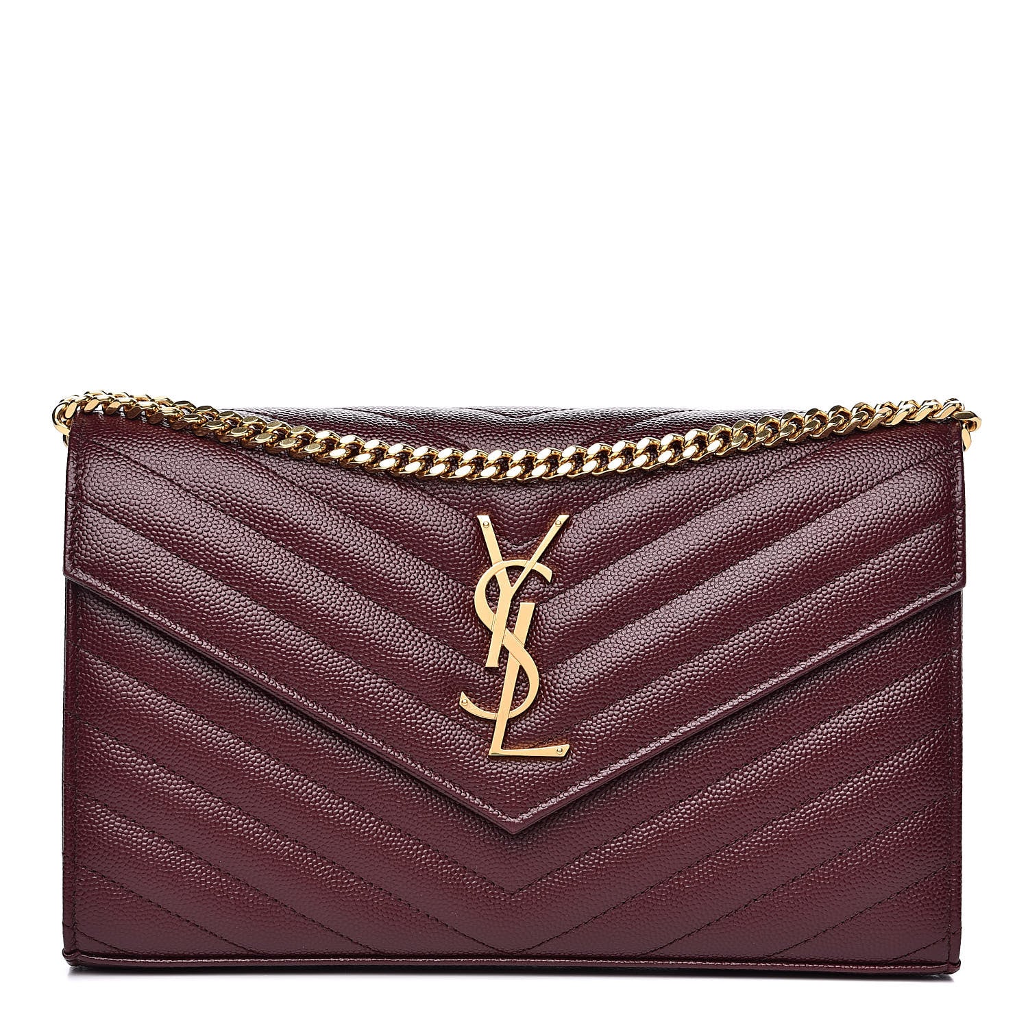 Saint Laurent Grain De Poudre Matelasse Chevron Monogram Chain Wallet Rouge Legion 1 of 8
