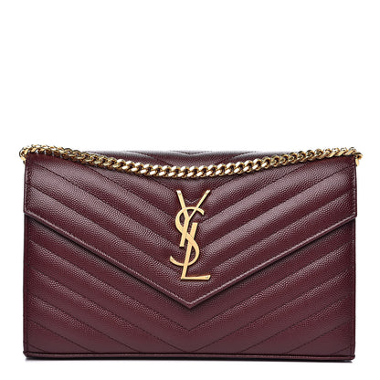Saint Laurent Grain De Poudre Matelasse Chevron Monogram Chain Wallet Rouge Legion 1 of 8