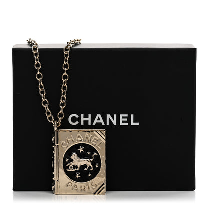 Chanel Metal CC Lion Book Locket Necklace Gold 6 of 6