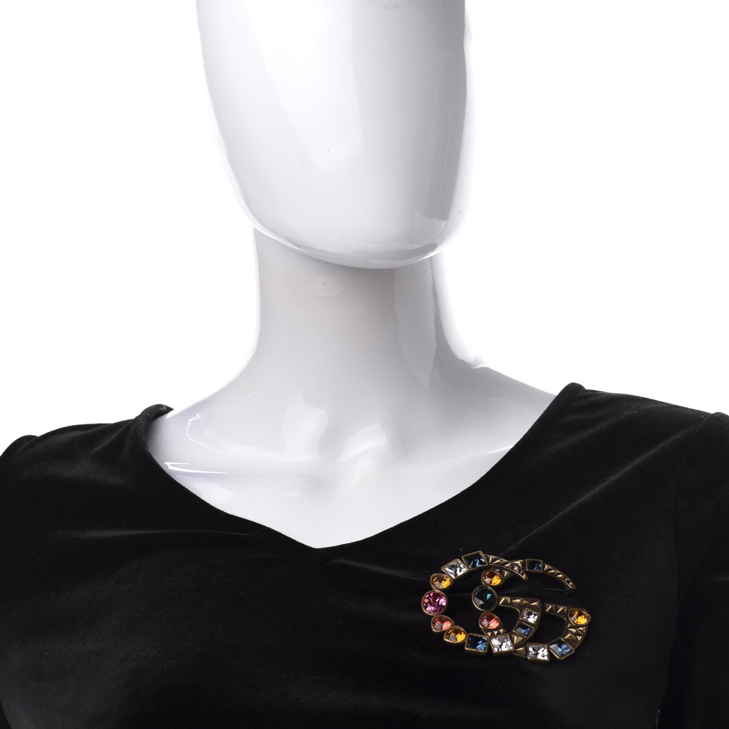 Gucci Metal Crystal Double G Brooch Aged Gold Multicolor 2 of 4