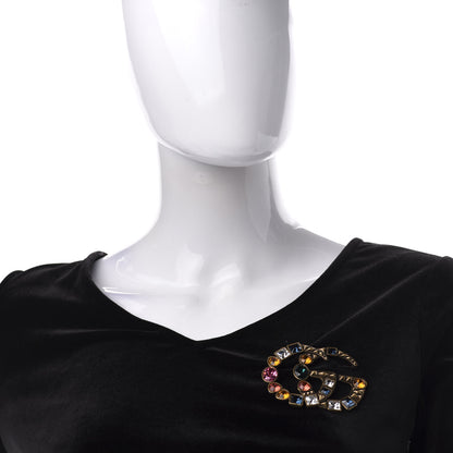 Gucci Metal Crystal Double G Brooch Aged Gold Multicolor 2 of 4