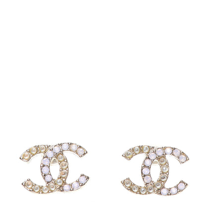 Chanel Pearl Crystal CC Earrings Light Gold 1 of 4