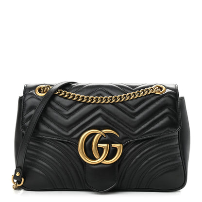 Gucci Calfskin Matelasse Medium GG Marmont Shoulder Bag Black 1 of 13